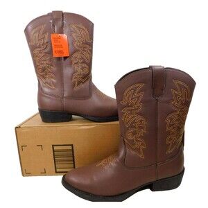 Deer Stags Ranch Kids' Cowboy Pull On Boots sz 5 M Brown Pink NEW